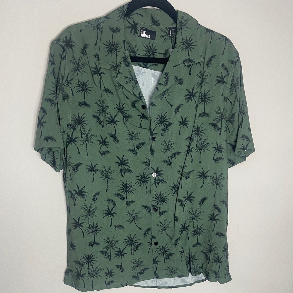 The Kooples Palmitos Palm Tree Camp Collar Shirt  Green Viscose Men's S